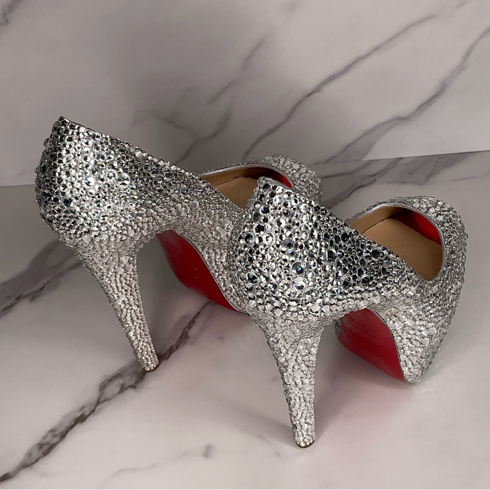 Christian Louboutin Highness AB Strass Crystal Peep Pump Size EU 37.5 / US 7.5 - Picture 11 of 14